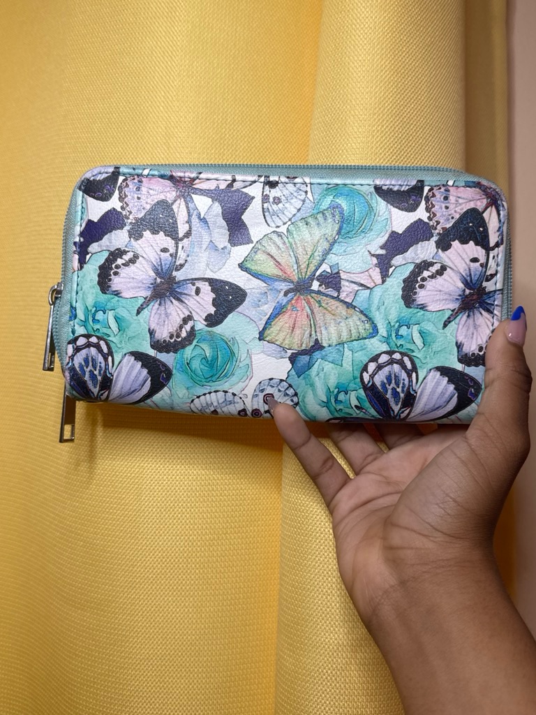 Butterfly Garden Zip Wallet - Teal & Pastel Floral